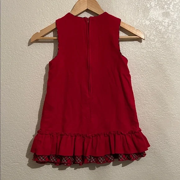 Rare Editions Vintage Girl’s Red Ruffle Hem Corduroy Red and Plaid Dress - Picture 4 of 6